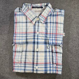 Columbia PFG Super Bahama Mens 3XL* Plaid Fishing Shirt Short Sleeve Blue Red